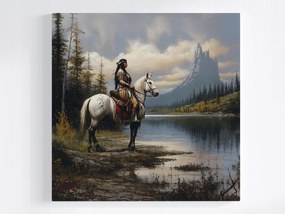 Vászonkép Canvas Indián Harcos Amerika Western Ló Tájkép 80x80