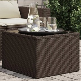 vidaXL barna polyrattan üveglapos kerti asztal 55 x 55 x 37 cm