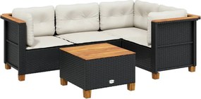 vidaXL 5 részes fekete polyrattan kerti kanapészett párnákkal