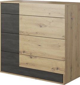 Komód 4S, artisan tölgy/fekete norvég fenyő, BAFRA