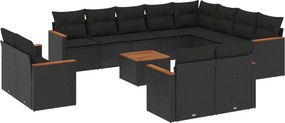 vidaXL 13 részes fekete polyrattan kerti ülőgarnitúra párnákkal