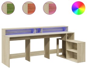 sonoma tölgy színű szerelt fa íróasztal LED-ekkel 200x104x91 cm