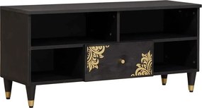 vidaXL TV szekrény fiókkal Fekete 100 x 33 x 46 cm Tömör Mangófát
