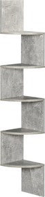 HOMCOM Cikk-cakk Formájú Fali Sarok Tároló Polc 20L x 20W x 126H cm 5 Szintes Fa Szürke | Aosom