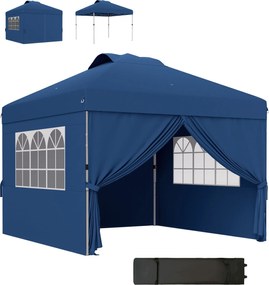 Outsunny Összecsukható Kerti Pavilon Pop-up Recepiós sátor 3 x 3 Állítható Magassággal, Oldalfalakkal, Szellőzőkkel, Ablakokkal és Oxford Szövet Kerek