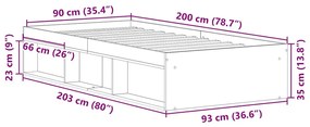 kézműves tölgy szerelt fa ágykeret matrac nélkül 90x200 cm