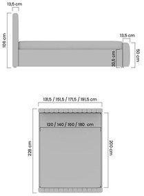 Nicole franciaágy 160x200 tárolóval - bézs Velluto 2 bársony