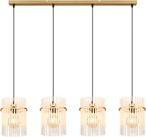Globo 15698-4HM Függeszték fém matt arany színek, üvegrúd opál, átlátszó, kábel PVC fekete, HxSzxM: 1100x200x1400mm, 4x E27 60W 230V izzók nélkül