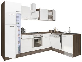 Yorki 280 sarok konyhabútor yorki tölgy korpusz,selyemfényű fehér front alsó sütős elemmel felülfagyasztós hűtős szekrénnyel