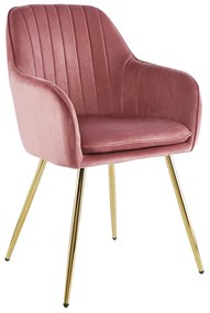 Dizájn fotel, rózsaszín Velvet szövet/gold króm-arany, ADLAM
