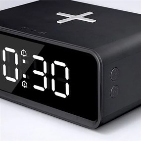 Solight CA07B - Digitális óra Qi vezeték nélküli töltővel 230V/CR2032, fekete