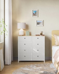 Világosszürke fehér 8 fiókos szövet komód fém váz