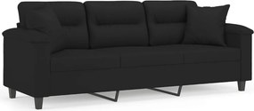 vidaXL 3 személyes fekete mikroszálas szövetkanapé párnákkal 180 cm