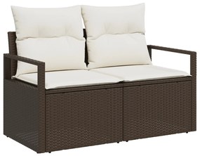9 Részes Kerti Sofa Készlet Párnákkal Barna Polirattan, 2-Fős Kerti Sofa Párnákkal Barna Polirattan