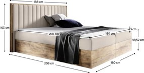 Boxspring ágy, 180x200, bézs Paros szövet/lancelot tölgy, WOOD 4