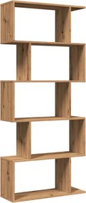 vidaXL 5 szintes kézműves tölgy fa elválasztó könyvespolc 70x24x161 cm