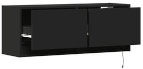 fekete fali TV-szekrény LED-világítással 100x31x35 cm