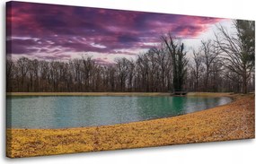 Vászonkép Lila ég tó fák Ősz 80x40 cm
