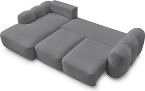 Szürke buklé kinyitható-tárolóhelyes sarokkanapé (bal oldali-heverő résszel) Montaigne – Bobochic Paris