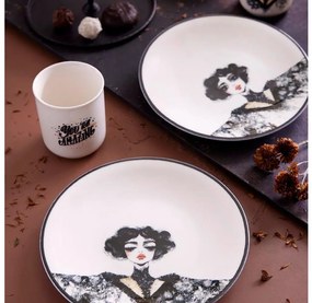 Elegáns 4 részes fekete-fehér porcelán étkészlet