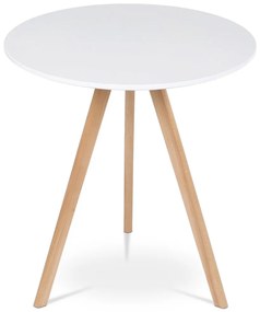 Kerek étkezőasztal 70x70x75 cm, MDF felső fehér matt lakk, tömör bükk lábak. Dt-320