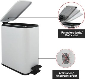 Matt fehér acél pedálos szemetes 5 l Erik – Spirella