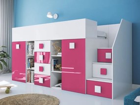 Willy emeletes gyermek ágy tárolóhellyel és íróasztallal - rózsaszín jobbos