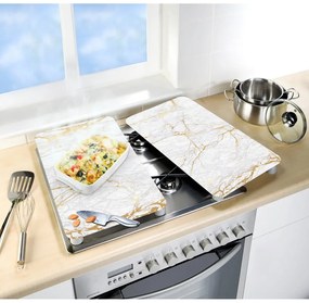 Fehér-aranyszínű edzett üveg tűzhely fedőlap szett 2 db-os 30x52 cm Marble – Wenko