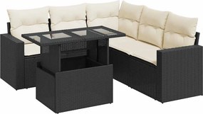 vidaXL 6 részes fekete polyrattan kerti ülőgarnitúra párnákkal
