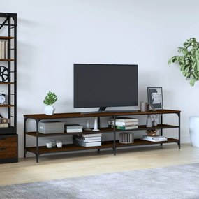 Barna tölgyszínű szerelt fa és fém TV-szekrény 200x30x50 cm
