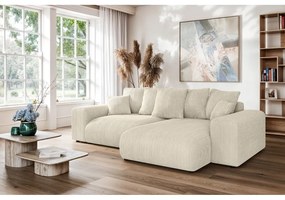 Krémszínű kordbársony kinyitható tárolóhelyes sarokkanapé (variálható sarok) Luma – Ropez