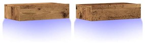 2 db antik fa színű TV-szekrény LED-lámpákkal 60 x 35 x 15,5 cm