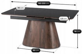 Fekete Márványhatású Bővíthető Kerámia Étkezőasztal Dió Vázzal. LIZBONA 160-200 cm