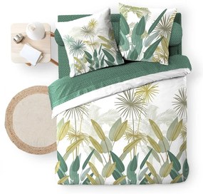 Fehér-zöld kétszemélyes-hosszabbított pamut ágyneműhuzat lepedővel-hatrészes 240x220 cm Otika – douceur d'intérieur