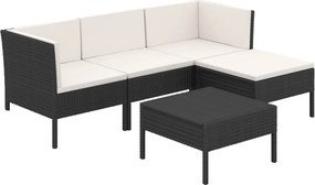 vidaXL 5 részes fekete polyrattan kerti ülőgarnitúra párnákkal
