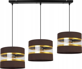 Mennyezeti Függőlámpa Hármas Csillár Glamour Arany Csíkos Lámpabúra Barna