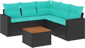 vidaXL 6 részes fekete polyrattan kerti ülőgarnitúra párnával