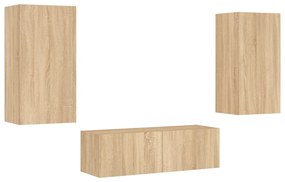 vidaXL 3 darab sonoma tölgy színű falra szerelhető TV-szekrény LED-del