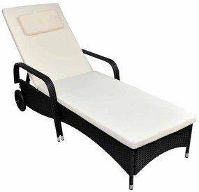 vidaXL fekete polyrattan napozóágy párnával és kerekekkel