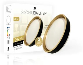 Skön Leia Liten 24 W-os ø330 mm kerek natúr fehér, fekete-arany színű lámpa, IP20