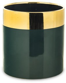 Modern design henger alakú fekete kerámia virágtartó kaspó arany szegélyes 16x15,5x15,5cm