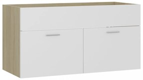 fehér és sonoma tölgy szerelt fa mosdószekrény 90x38,5x46 cm