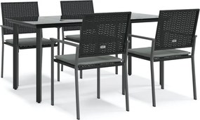 vidaXL 5 részes polyrattan és acél kerti étkezőgarnitúra párnával