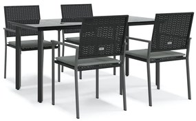 vidaXL 5 részes polyrattan és acél kerti étkezőgarnitúra párnával