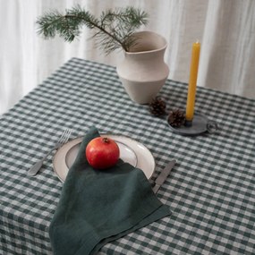 Len asztalterítő 140x200 cm Forest Green Gingham – Linen Tales