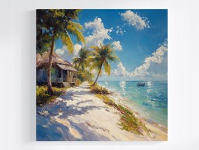 Vászonkép Canvas Tájkép Hawaii Óceán Tengerpart Pálmafák Kunyhó 40x40