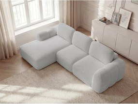 Világosszürke buklé kinyitható-tárolóhelyes sarokkanapé (bal oldali-heverő résszel) Montaigne – Bobochic Paris