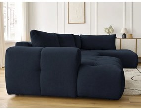 Sötétkék kinyitható-tárolóhelyes sarokkanapé (jobb oldali-U alakú) Fuji – Bobochic Paris
