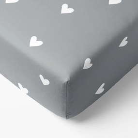 Goldea pamut körgumis lepedő - szívecskék, szürke alapon 80 x 160 cm
