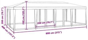 kék HDPE rendezvénysátor 12 hálós oldalfallal 8 x 4 m